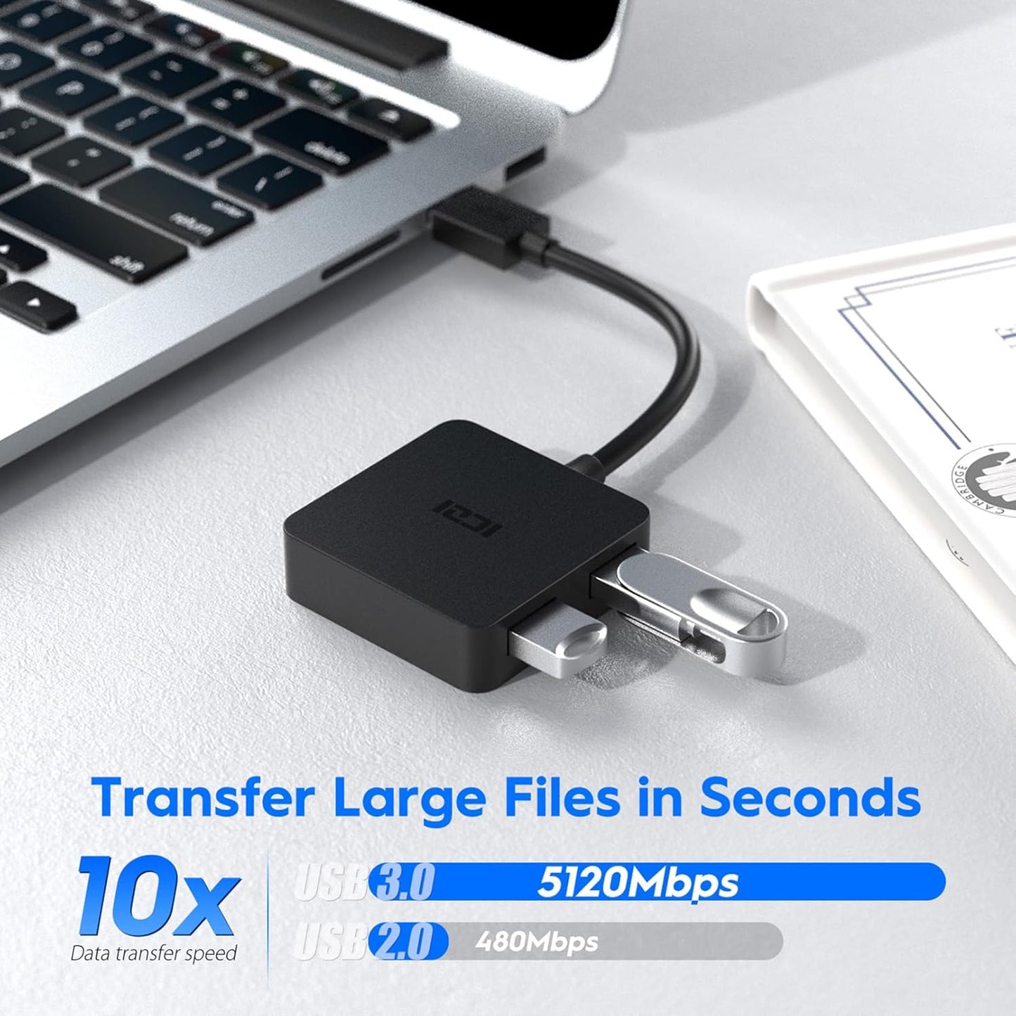 USB 3.0 Hub,  Ultra Slim USB Splitter with 4-Port USB 3.0 Data Hub Converter Adapter for Macbook, Mac Pro/Mini, Imac, Surface Pro, XPS, Notebook PC, USB Flash Drives, Mobile HDD, and More