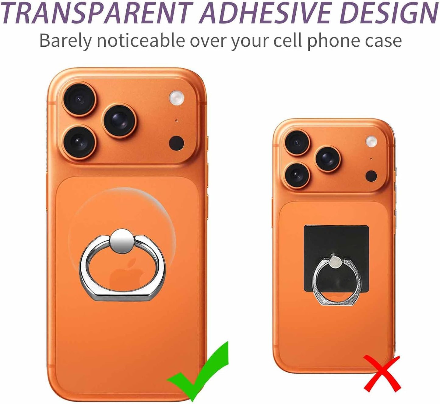 Cell Phone Ring Holder, Transparent Ring Holder 360°Rotation Finger Ring Stand, Clear Cell Phone Kickstand Compatible with Most of Phones, Tablet and Case, (2Silver+1Black+1Rose Gold)
