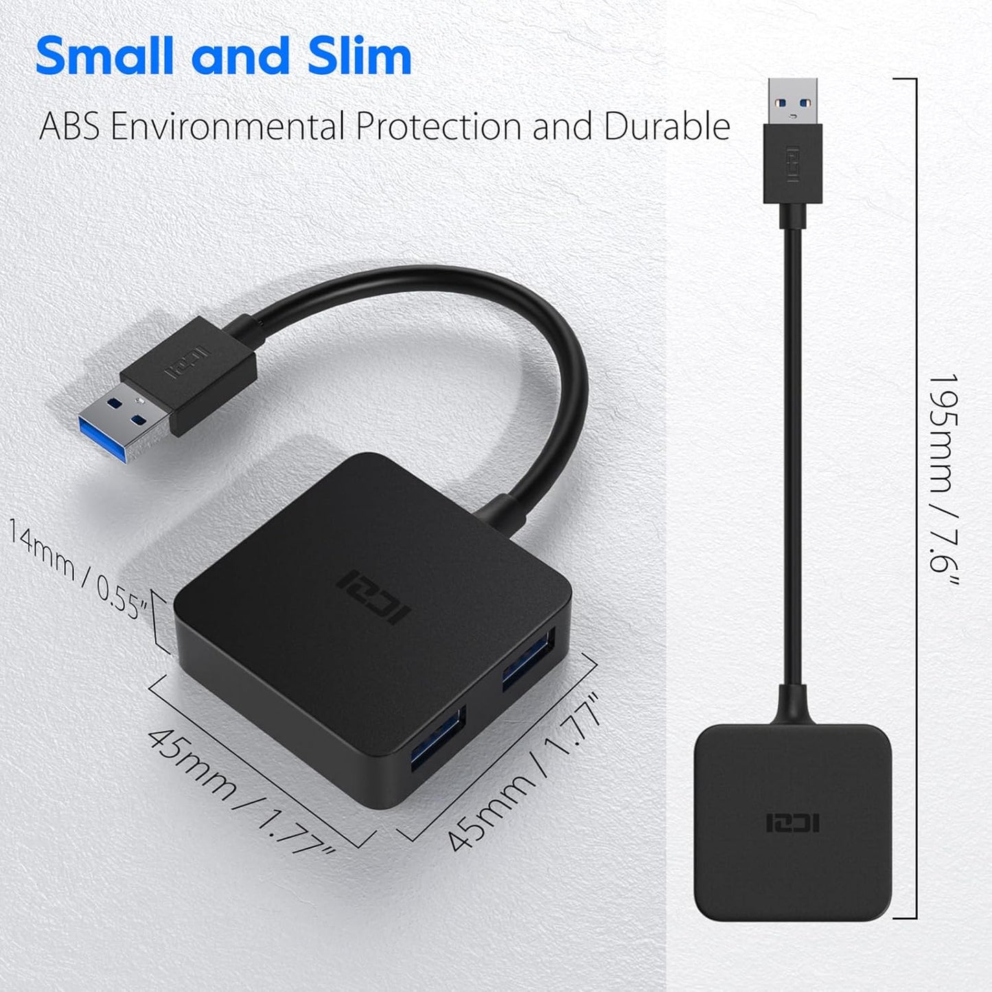 USB 3.0 Hub,  Ultra Slim USB Splitter with 4-Port USB 3.0 Data Hub Converter Adapter for Macbook, Mac Pro/Mini, Imac, Surface Pro, XPS, Notebook PC, USB Flash Drives, Mobile HDD, and More