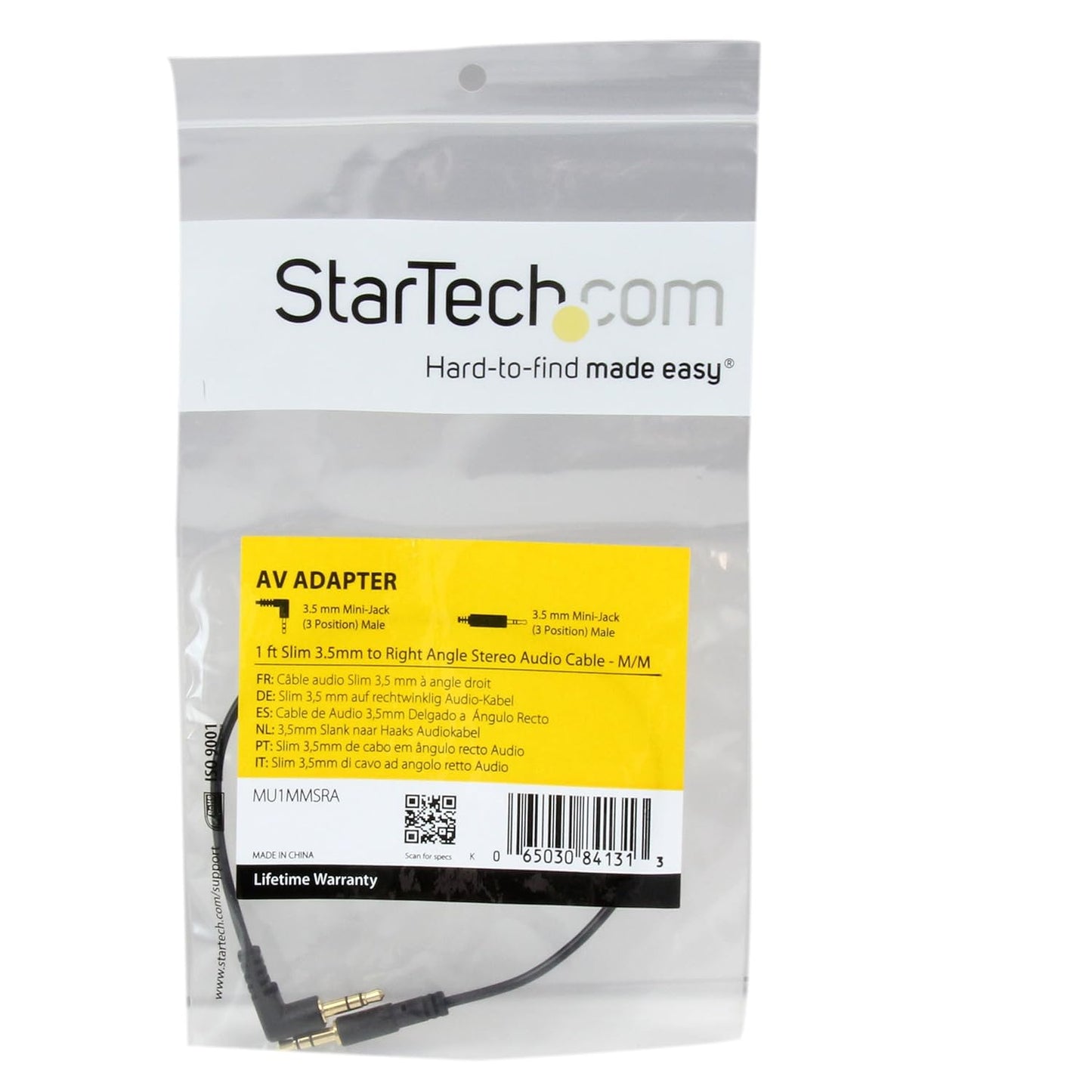 1 Ft. (0.3 M) Right Angle 3.5 Mm Audio Cable - 3.5Mm Slim Audio Cable - Right Angle - Male/Male - Aux Cable (MU1MMSRA), Black